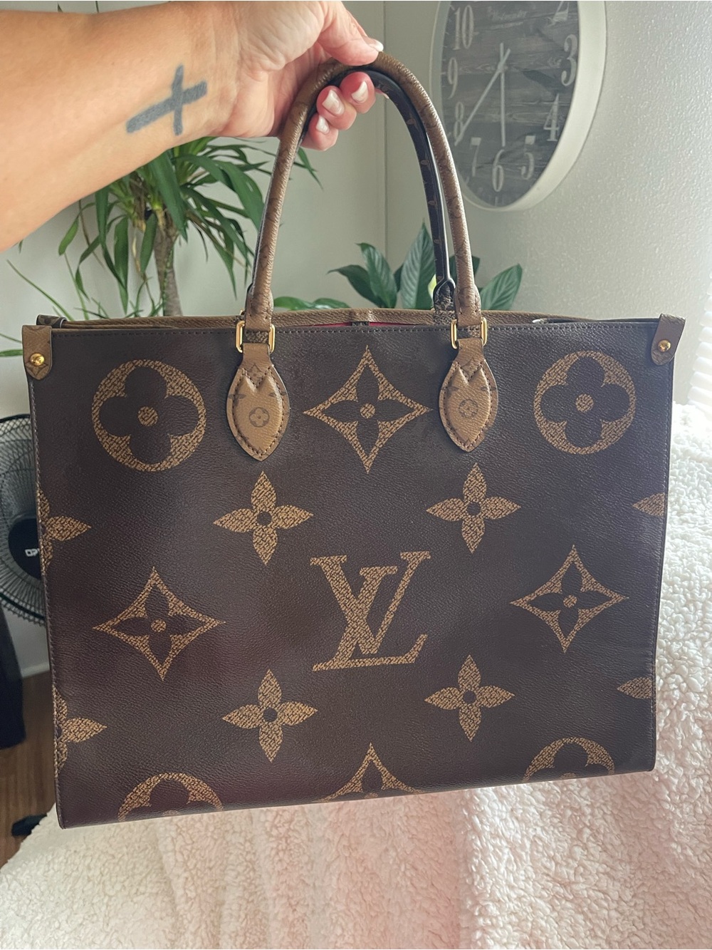 Louis Vuitton Brown Monogram Canvas Tote with Gold Hardware